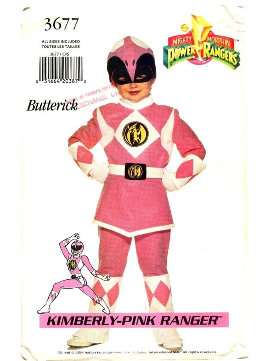 Butterick Other - Mighty Morphin Power Rangers Kimberly Pink Ranger Sewing Pattern 3677 By Butteri